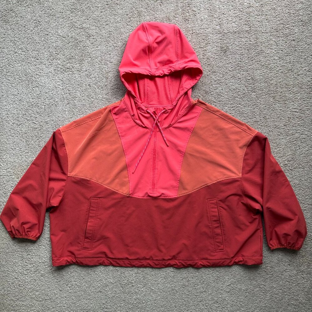 Old Navy Sweatshirt Womens 3X Active 1/2 Zip Cropped 3/4 Sleeve Hood Pink Red